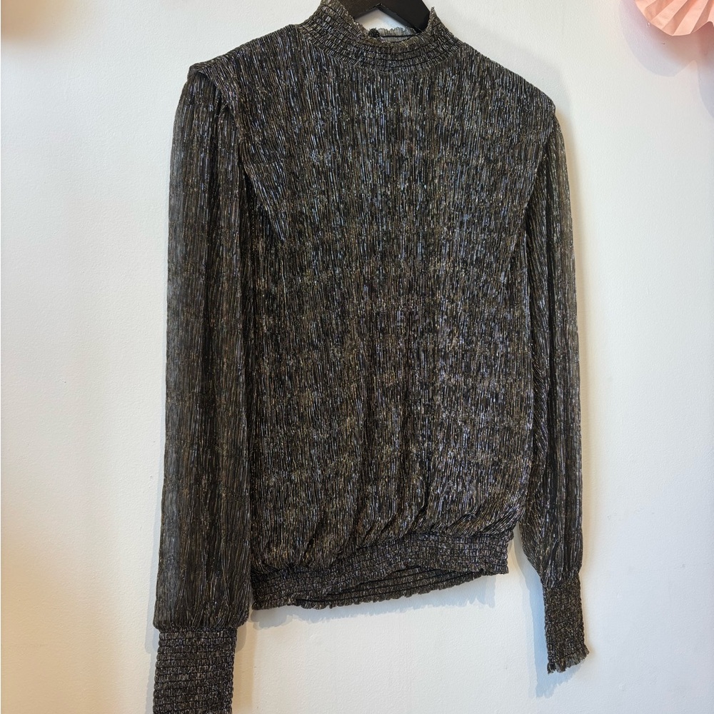 ESQUALO Black Metallic Ribbed Long Sleeve Top size 6